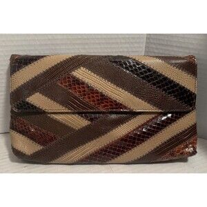 Vintage 80s DAME DAVID MEHLER Patchwork Snakeskin Clutch Shoulder Bag BROWNS